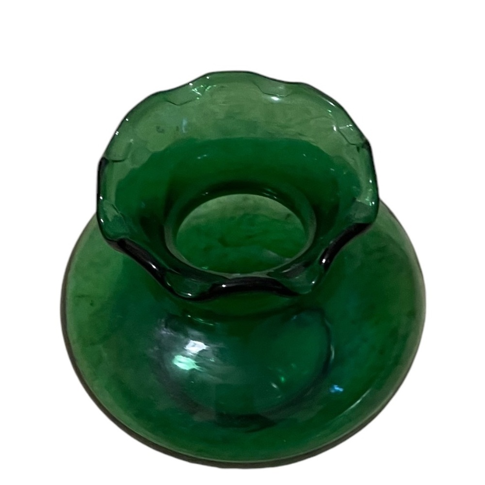 Set Of 3 Vintage Anchor Hocking Forest Green‎ Mid-Century Ruffled Edge Mini Vase